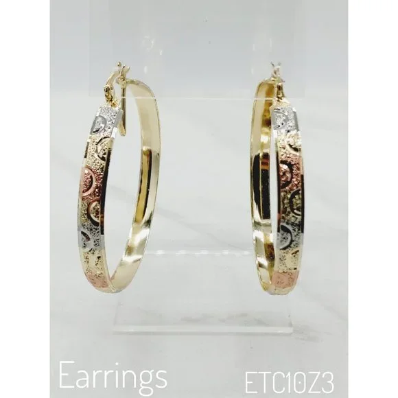 14k Gold Hoops, Tricolor Gold Hoop Earrings, Brazilian Gold - Picture 5 of 5